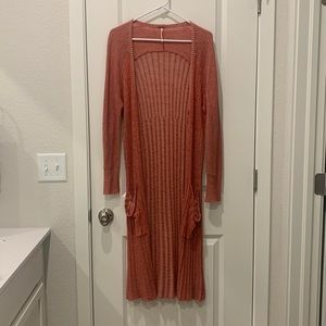 Free People coral long lightweight cardigan
